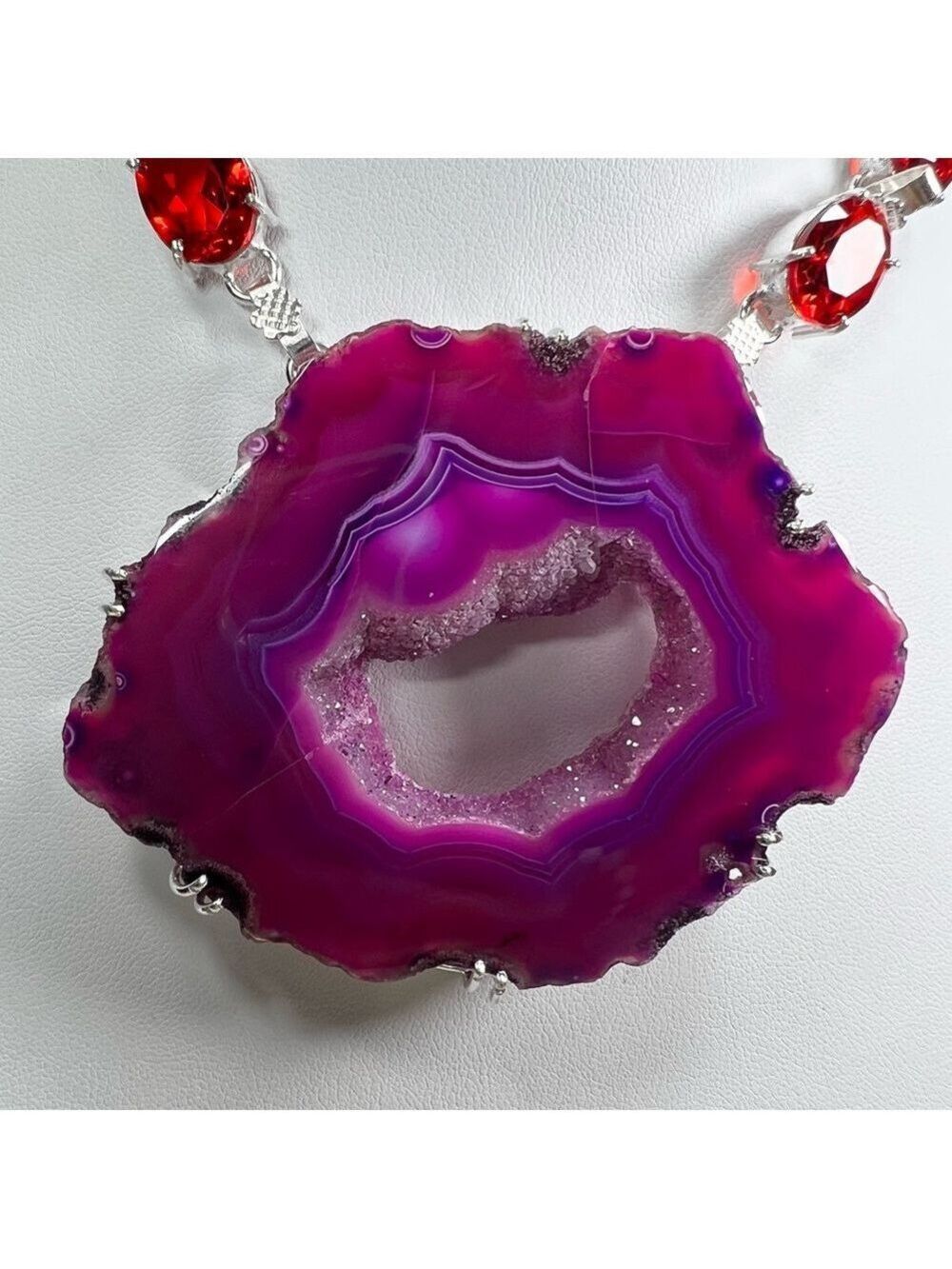 Pink Purple Solar Quartz Garnet Large Gemstone Necklace ONLY w/ Natural Cracking - Picture 4 of 11